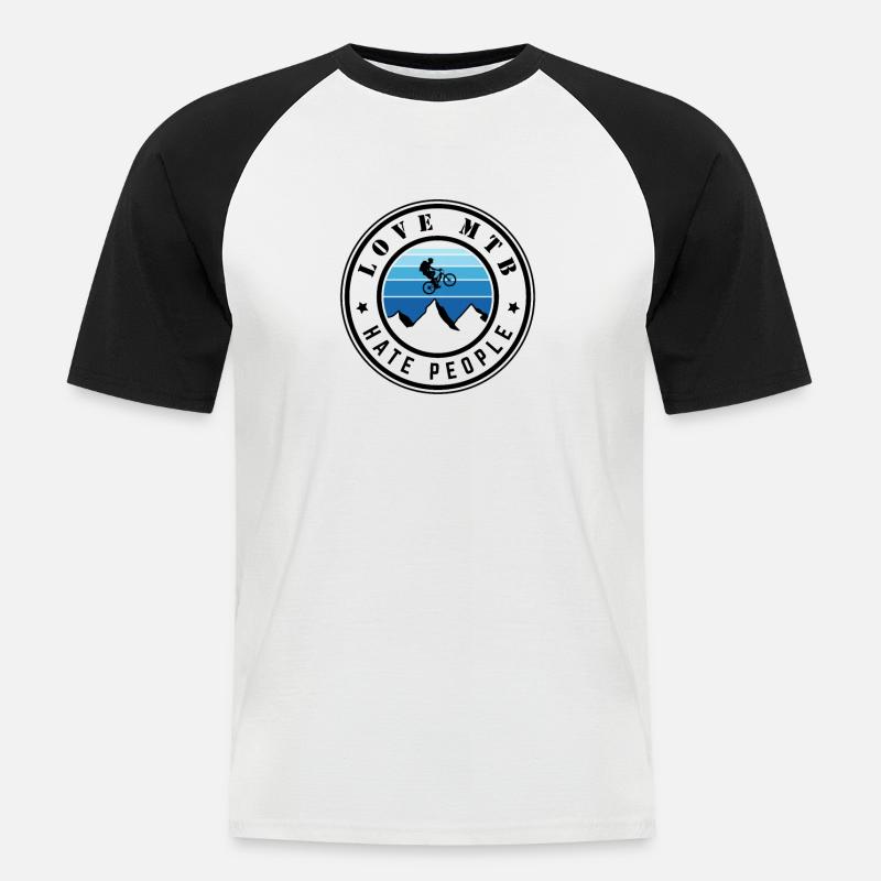 Love MTB hate people - Männer Baseball-T-Shirt - Weiß/Schwarz
