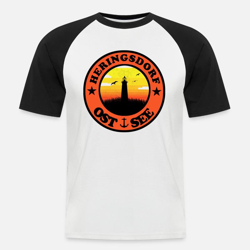 Leuchtturm Ostsee Heringsdorf - Männer Baseball-T-Shirt - Weiß/Schwarz