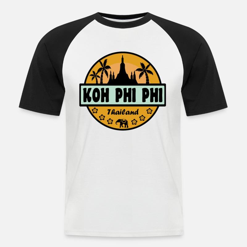 Koh Phi Phi Thaïlande - T-shirt baseball manches courtes Homme - blanc/noir