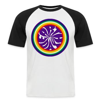 Jour de la Terre Jour de la Terre arc en ciel anneau arc-en-ciel des années 60 - T-shirt baseball manches courtes Homme - blanc/noir - Devant - Nik (191cm)