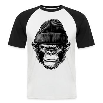 Angry Monkey in Beanie – Urban Street Art Graphic - Men's Baseball T-Shirt - white/black - Front - Nik (191cm)