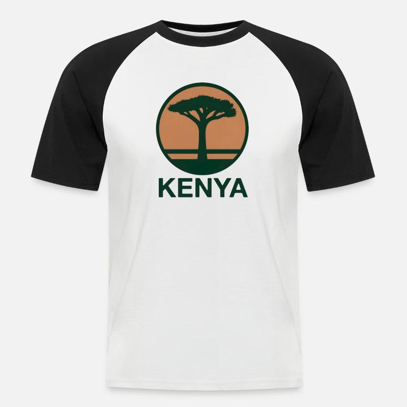 Kenya Baum rund - Männer Baseball-T-Shirt - Weiß/Schwarz