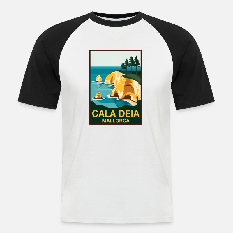 Cala Deia Mallorca - Männer Baseball-T-Shirt - Weiß/Schwarz