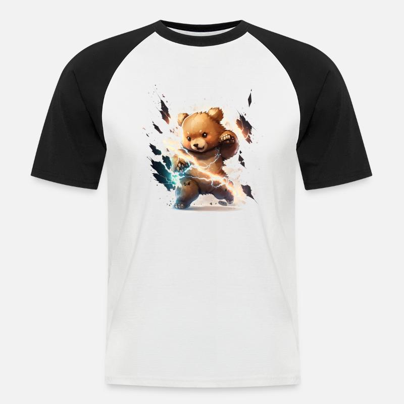 Blitzschlag-Teddy - Männer Baseball-T-Shirt - Weiß/Schwarz