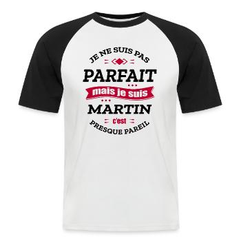 MARTIN PARFAIT - PRENOM MARTIN - T-shirt baseball manches courtes Homme - blanc/noir - Devant - Nik (191cm)