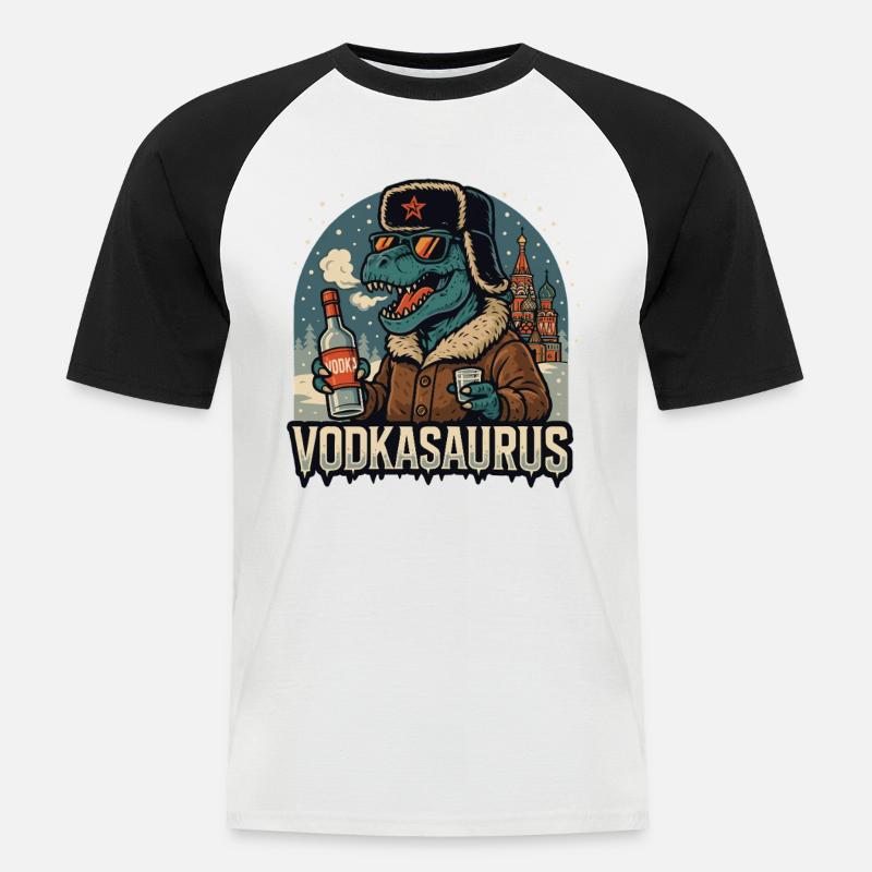 Vodkasaurus - Männer Baseball-T-Shirt - Weiß/Schwarz