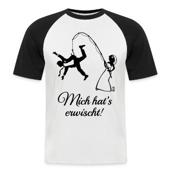 Mich Hat’s Erwischt! (Bräutigam, Angel, JGA, 2C) - Männer Baseball-T-Shirt - Weiß/Schwarz - Vorne - Nik (191cm)