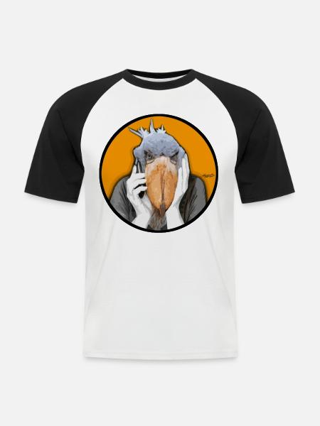 Schuhschnabel Freund*in Tier Gesicht Zuhörer Handy - Männer Baseball-T-Shirt - Weiß/Schwarz