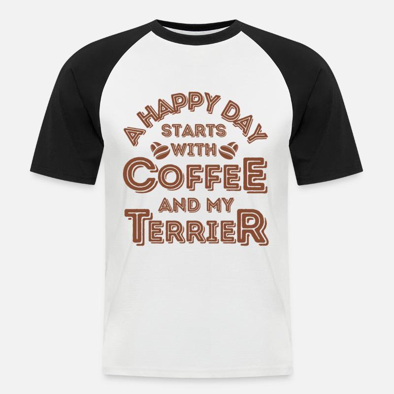 Terrier Kaffee Hund Cafe - Männer Baseball-T-Shirt - Weiß/Schwarz