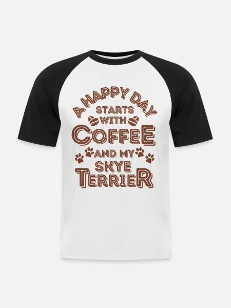 Skye Terrier Coffee Dog Cafe - Men's Baseball T-Shirt - white/black