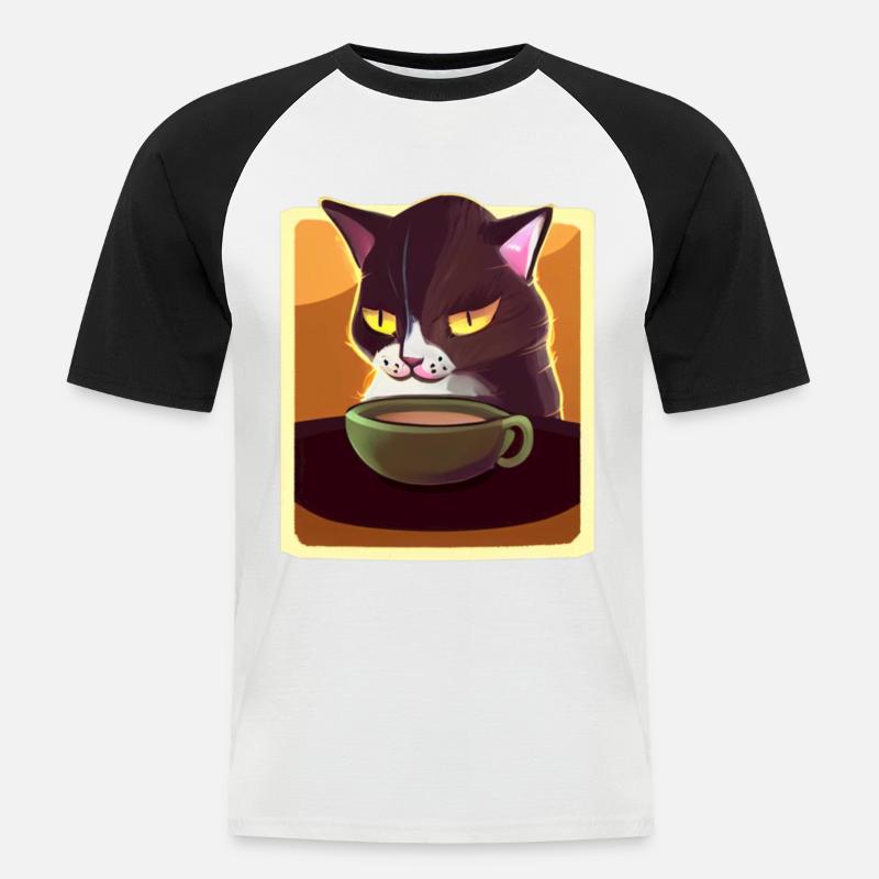Kaffee Katze Müde Katze Kaffee - Männer Baseball-T-Shirt - Weiß/Schwarz