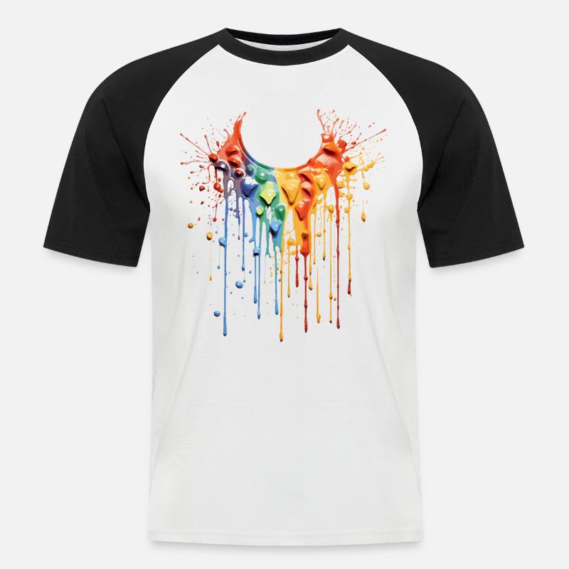 Regenbogen Farbkette - Männer Baseball-T-Shirt - Weiß/Schwarz