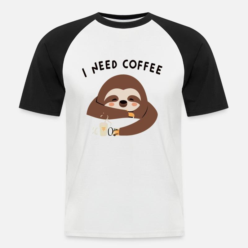 Faultier I Need Coffee - Männer Baseball-T-Shirt - Weiß/Schwarz