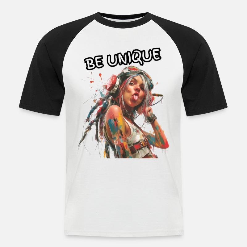 BE UNIQUE. Selbsttreue, Selbstbewusst, Individual, - Männer Baseball-T-Shirt - Weiß/Schwarz
