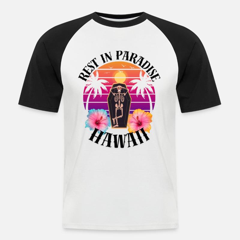 Hawaii RIP Sarkasmus - Männer Baseball-T-Shirt - Weiß/Schwarz