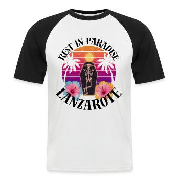 Lanzarotte RIP Sarkasmus - Männer Baseball-T-Shirt - Weiß/Schwarz - Vorne - Nik (191cm)