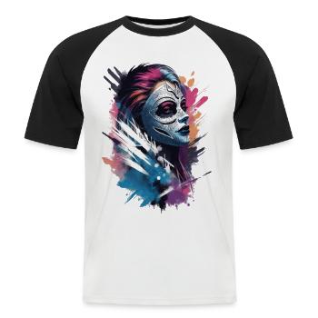 "Color Clash: The Stylish Mask Woman" - Men's Baseball T-Shirt - white/black - Front - Nik (191cm)