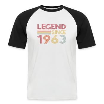 1963 Geburtstag Legend since Retro Vintage - Männer Baseball-T-Shirt - Weiß/Schwarz - Vorne - Nik (191cm)