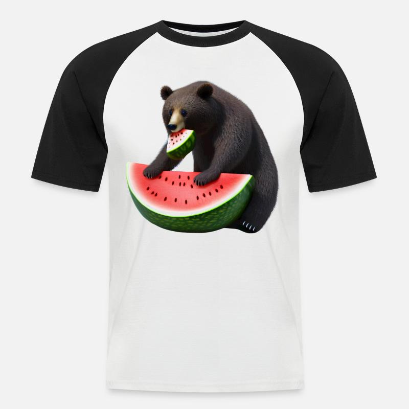 Bär mit Wassermelone - Männer Baseball-T-Shirt - Weiß/Schwarz