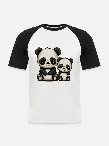 Two cute cartoon pandas for brothers and sisters - Men's Baseball T-Shirt - white/black