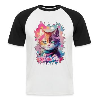 Unique pastel watercolors cat - Men's Baseball T-Shirt - white/black - Front - Nik (191cm)