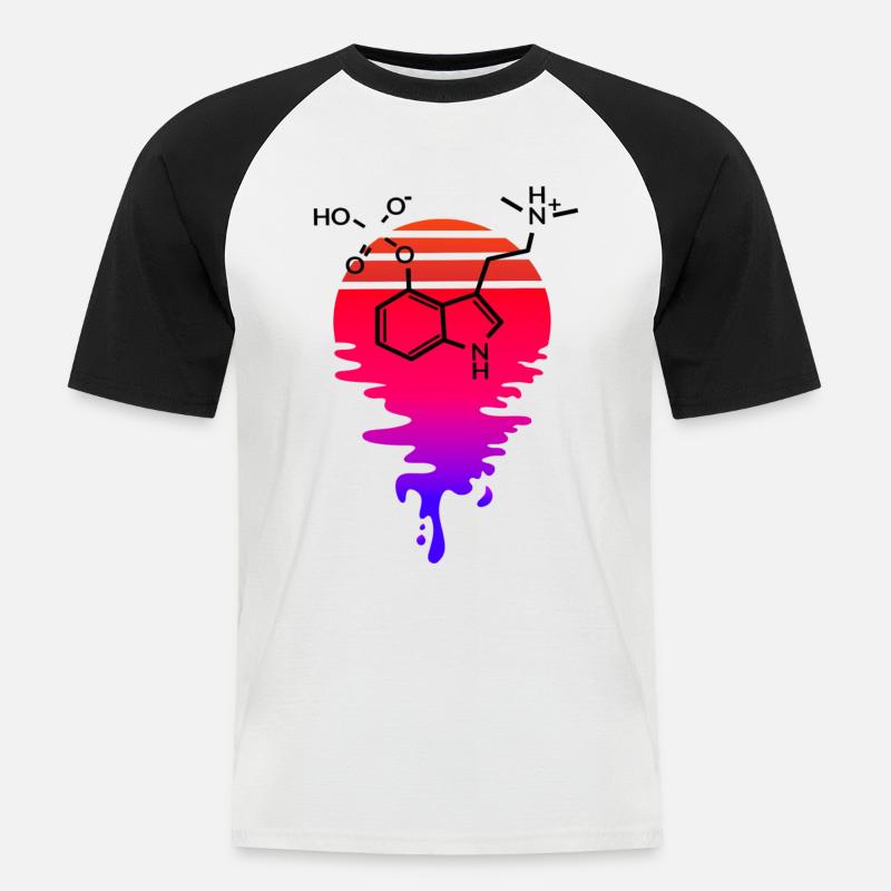 Psilocybin Molekül mit Retro Sunset - Männer Baseball-T-Shirt - Weiß/Schwarz