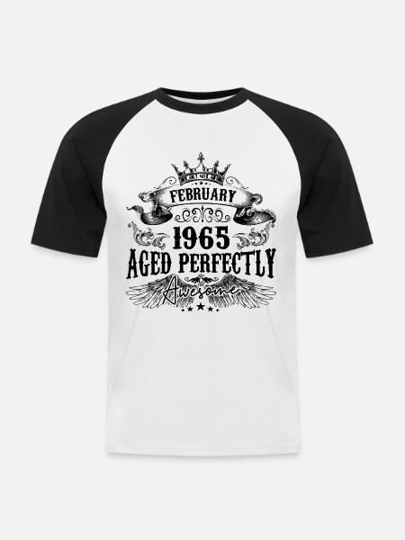 1965 | February Aged Perfectly 1965 birthday gift - Men's Baseball T-Shirt - white/black