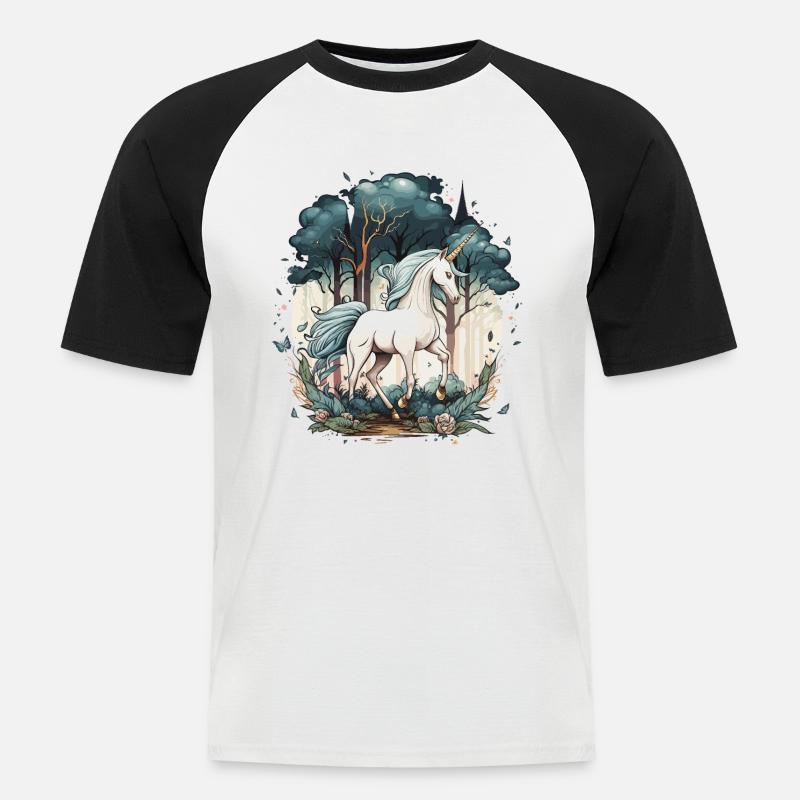 Das verzauberte Einhorn - Männer Baseball-T-Shirt - Weiß/Schwarz