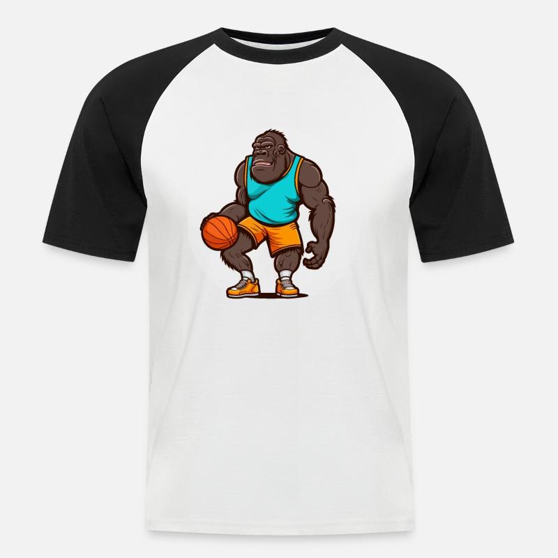Korb-Gorilla - Männer Baseball-T-Shirt - Weiß/Schwarz