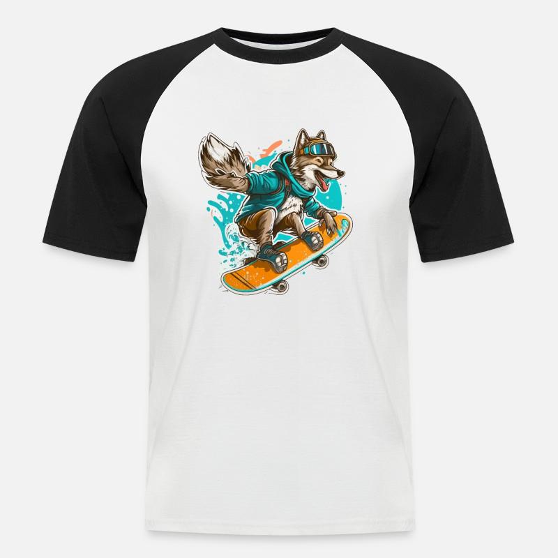 Wolf - Männer Baseball-T-Shirt - Weiß/Schwarz