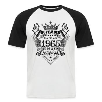 Geburtstag November 1965 geboren im November 1965 - Männer Baseball-T-Shirt - Weiß/Schwarz - Vorne - Nik (191cm)