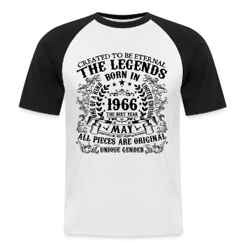 Geburtstag 1966 Mai 1966 geboren im Mai 1966 - Männer Baseball-T-Shirt - Weiß/Schwarz - Vorne - Nik (191cm)