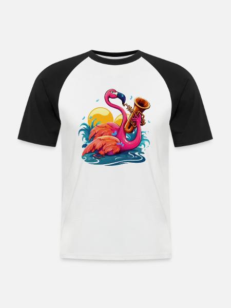 Jazzy Flamingo - Männer Baseball-T-Shirt - Weiß/Schwarz