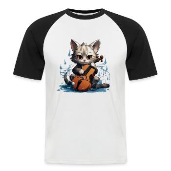 Die Katze mit den Celloklauen - Männer Baseball-T-Shirt - Weiß/Schwarz - Vorne - Nik (191cm)