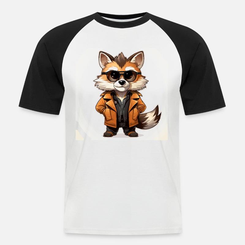 Der modische Waschbär-Designer - Männer Baseball-T-Shirt - Weiß/Schwarz