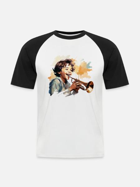 Der energiegeladene Trompeter - Männer Baseball-T-Shirt - Weiß/Schwarz