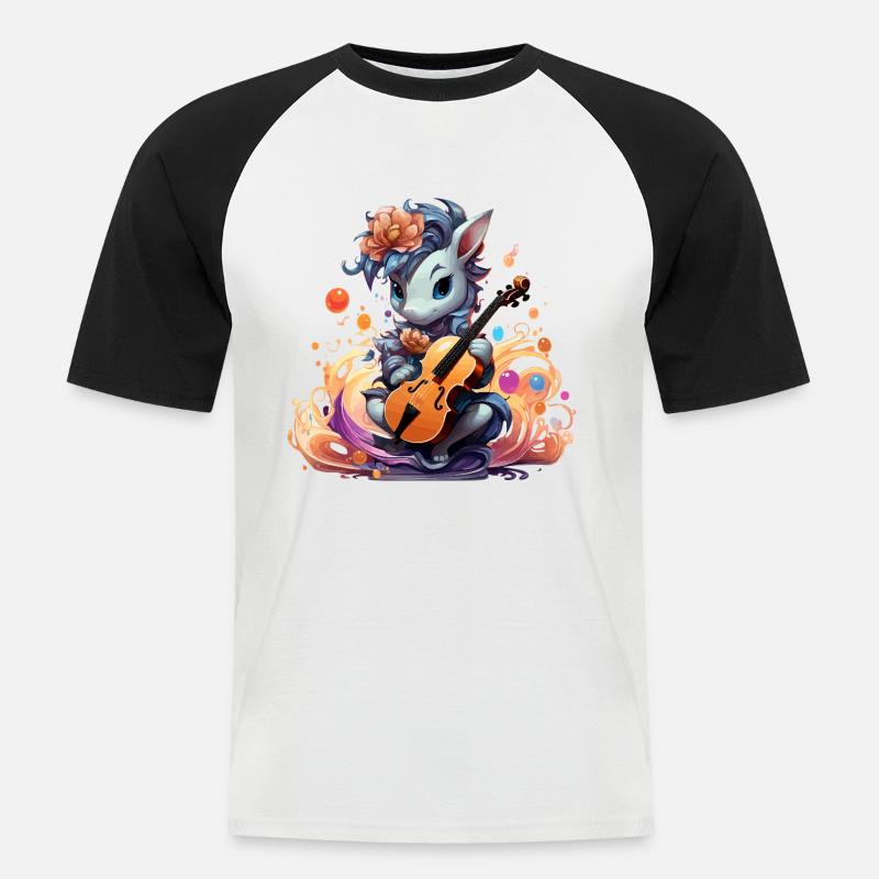 Melancholic Strings Einhorn - Männer Baseball-T-Shirt - Weiß/Schwarz