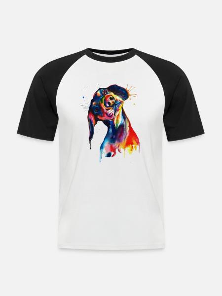 Hund Aquarell Bunt - Männer Baseball-T-Shirt - Weiß/Schwarz