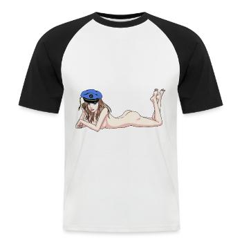 Maritime Kapten sexy girl seafaring ahoy - Men's Baseball T-Shirt - white/black - Front - Nik (191cm)