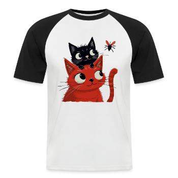 Illustration de chat mignon – Amis chats curieux - T-shirt baseball manches courtes Homme - blanc/noir - Devant - Nik (191cm)