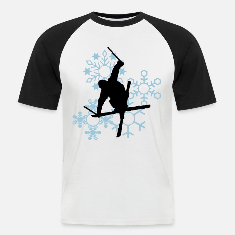 Skier mit Schneeflocken - Männer Baseball-T-Shirt - Weiß/Schwarz