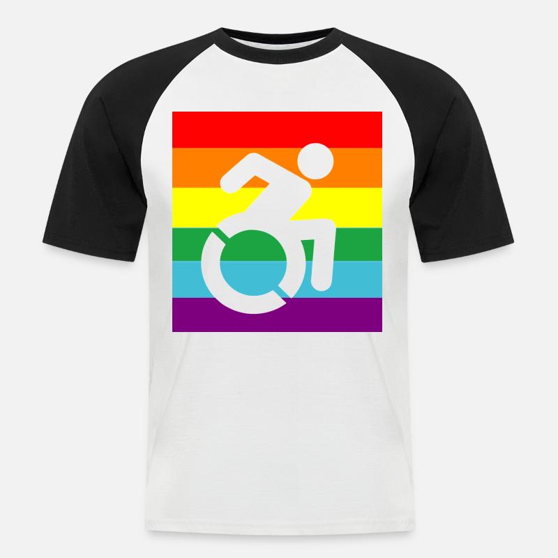 Behinderte, Schwule, Rollstuhl, Pride, LGBTQ # - Männer Baseball-T-Shirt - Weiß/Schwarz
