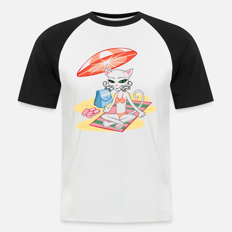 Cat on the beach - Männer Baseball-T-Shirt - Weiß/Schwarz