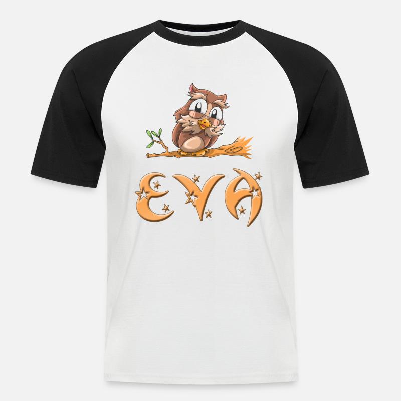 Eule Eva - Männer Baseball-T-Shirt - Weiß/Schwarz