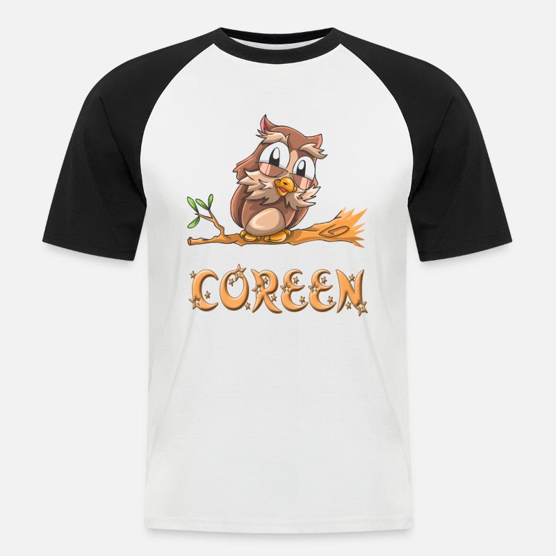 Eule Coreen - Männer Baseball-T-Shirt - Weiß/Schwarz