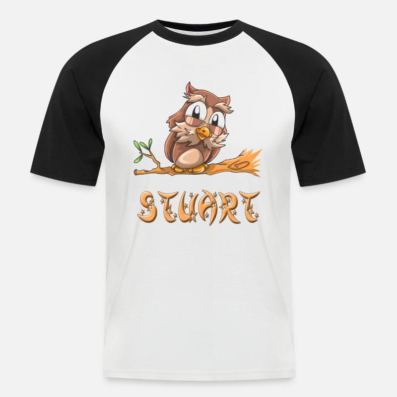 Eule Stuart - Männer Baseball-T-Shirt - Weiß/Schwarz
