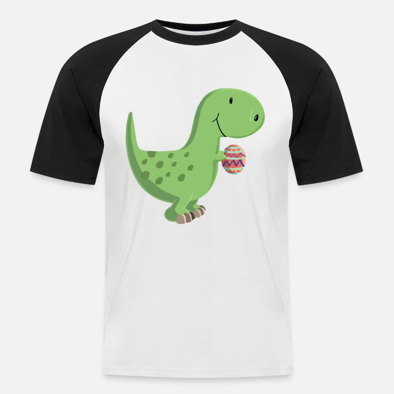 Dino mit Ei - Männer Baseball-T-Shirt - Weiß/Schwarz