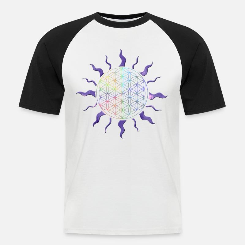 Blume des Lebens Sonne Mandala Regenbogen - Männer Baseball-T-Shirt - Weiß/Schwarz