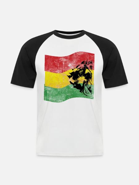 Lion Reggae Drapeau - T-shirt baseball manches courtes Homme - blanc/noir