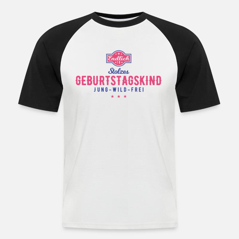 Endlich 18 Geburtstagskind Stolzes Design - Männer Baseball-T-Shirt - Weiß/Schwarz